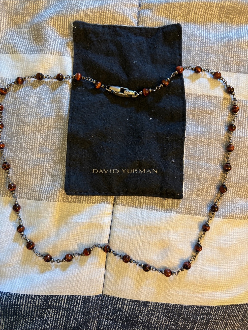 David Yurman Tiger Eye Bead Station Necklace in Brown and Silver
